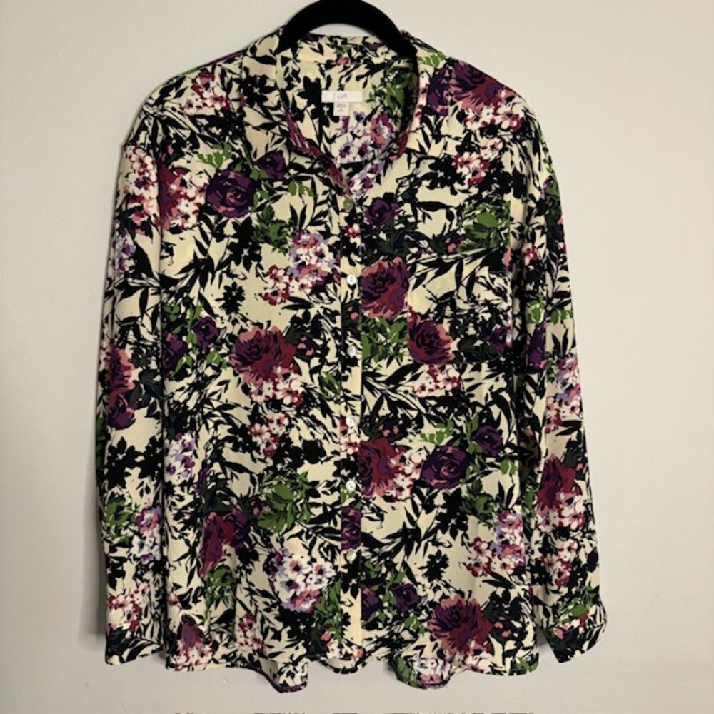 J. Jill Floral Long Sleeve Lightweight Button Up Blouse Size Medium